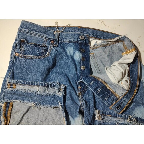 Denim Chaps Style 501 Levi Custom Cut Biker Jeans Distressed Custom VTG Hippie L - Picture 7 of 10